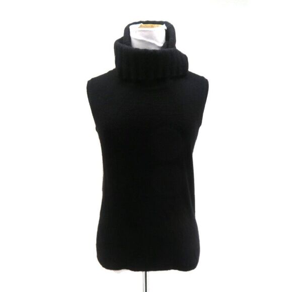 Chanel 100% Cashmere Black Sleeveless Turtleneck Sweater – Size 42 - Picture 1 of 8